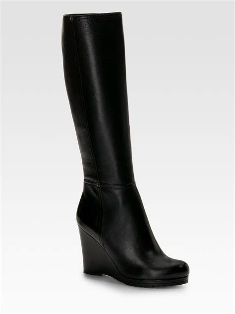 prada tall wedge boots black|prada tall combat boots.